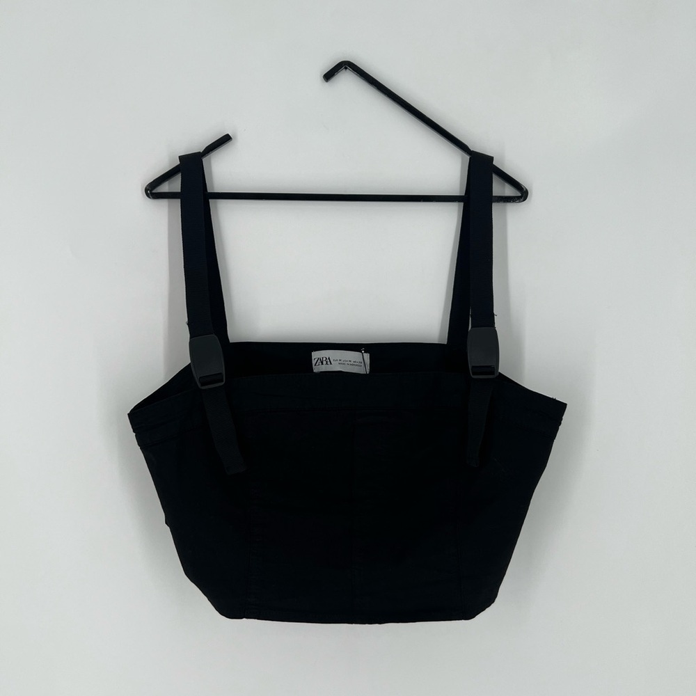 Zara Square Neck Black Buckle Strap Crop Top